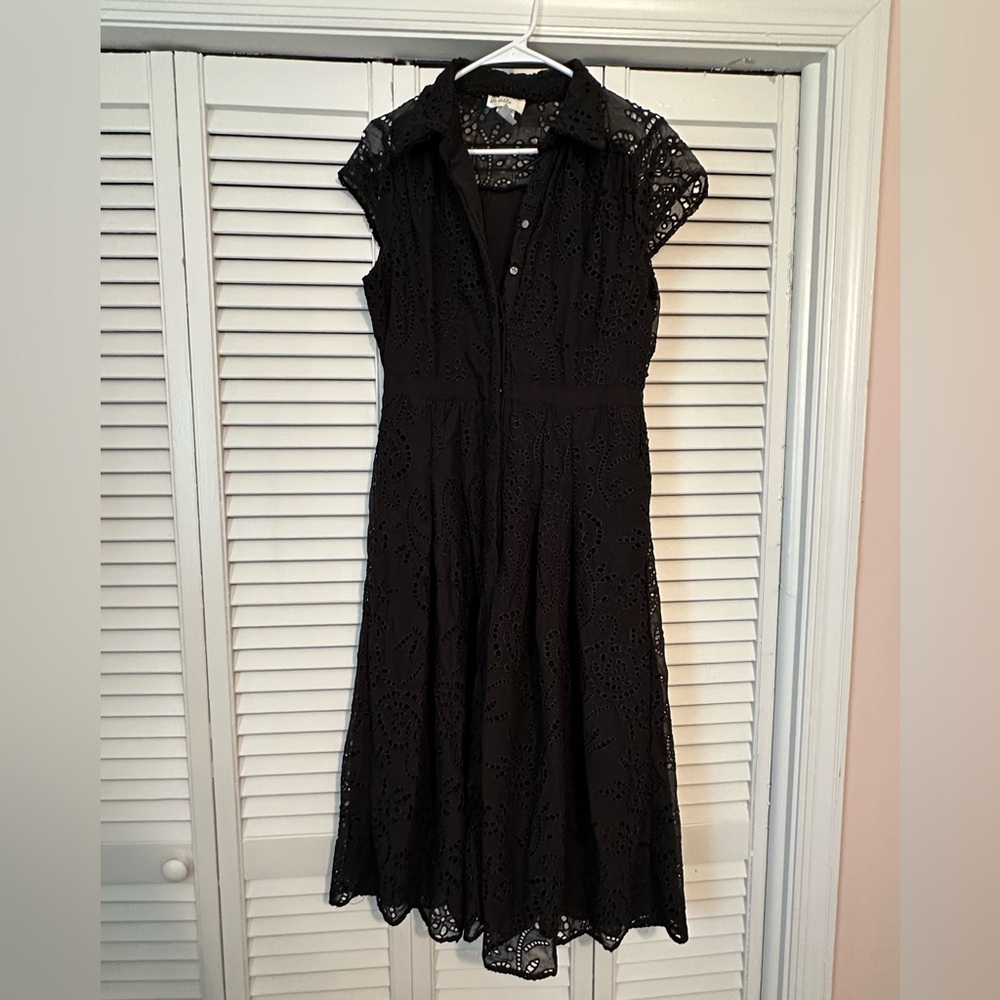 NWOT Black Cap Sleeve Eyelet Midi Dress